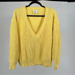 Vintage 80’s Yellow‎ V-Neck Women's Shaker Sweater 100% Cotton